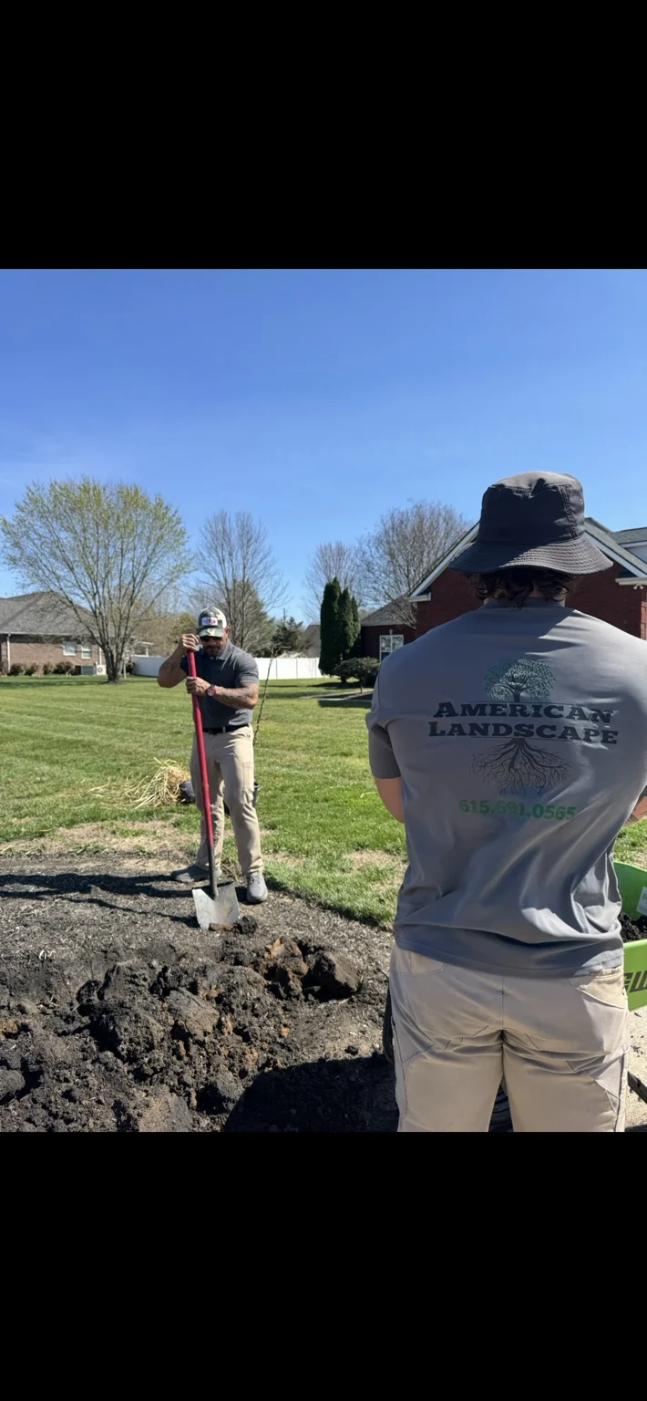 American Landscape crew preparing a planting area
